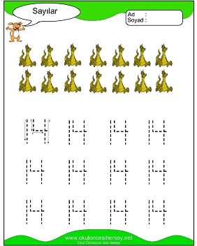 okul öncesi 1 sayısı çizgi çalışması